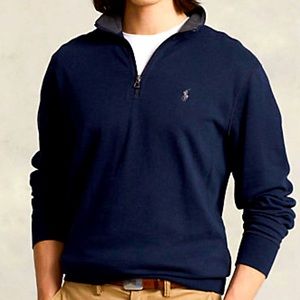NWT Polo Ralph Lauren Navy Luxury Jersey Quarter-Zip Pullover , Men’s  Small